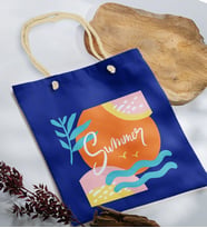 BK Gift Yaz Temalı Saks Mavi Halat Saplı Kumaş Plaj Çantası -15, Baskılı Omuz Çantası, Alışveriş Çantası, Arkadaşa Hediye, Sevgiliye Hediye