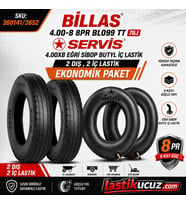 BİLLAS 4.00-8 TT İÇ LASTİK GEREKTİRİR BL 099 8PR 8KAT 76J ÇAPA MAKİNESİ LASTİĞİ+ İÇ LASTİK (2ŞER ADET, TAKIM)