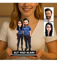Kişiye Özel 2 Kişilik Polis Çift Polis Karikatürlü 18 cm MDF Masaüstü Biblo - Polise Hediye Polis Hediyesi