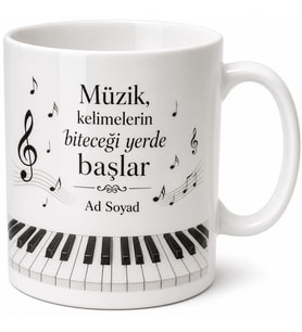 Piyanist Temalı Şık Kahve Kupası Porselen Bardak Müzisyen Hediye Kupa