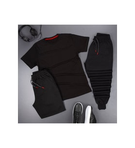 3'lü Unisex Spor Eşofman Takımı Kombini (Siyah)