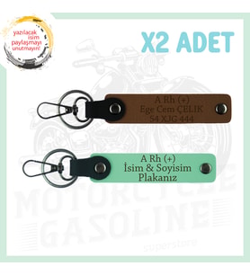 A. Kahve-Yeşil, Motosiklet Severlere, İsim Plaka ve A Rh + Kan Grubu Yazılı, Motorcu 2'li Anahtarlık