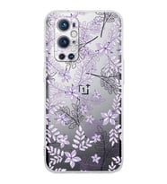 PrintiFy OnePlus 9 Pro Uyumlu Kamera Korumalı Floral Lila Tasarımlı Şeffaf Silikon Kılıf