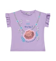 Civil Girls İstiridye Baskılı 6-9 Yaş Tişört - Lila