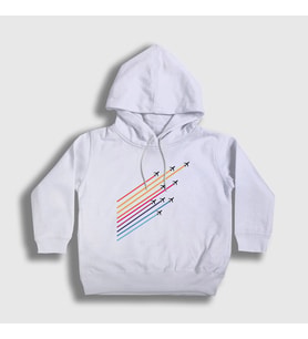 Presmono Unisex Çocuk Beyaz Show Pilot Airplane Uçak Kapüşonlu Sweatshirt 411623tt (Beyaz)
