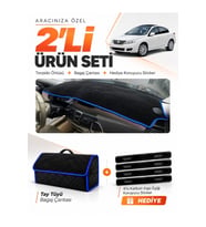 e-biz RENAULT LATITUDE (2010-2015) Uyumlu Torpido Örtüsü + Tay Tüyü Çanta - Siyah-Mavi - RE034