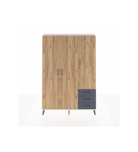 Arges Dolap 6 Raflı 3 Çekmeceli Tek Askılı 132x30x195 Aytaşı-Çam/Antrasit