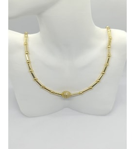 Taş Detaylı Gold Bamboo Zincir Kolye (40+5 cm)