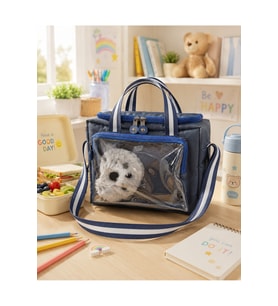 Çocuk Termal Okul Beslenme Çantası Şeffaf Cepli Peluş Aksesuarlı Omuz Askılı Lunch Bag