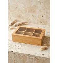 Atbyhome Bambu 6 Bölmeli Şeffaf Kapaklı Çay Kutusu - Poşet Çay Düzenleyici Organizer