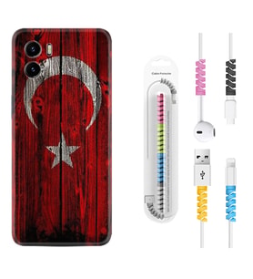 Vivo Y15S Y32 Y33S Y51 Y53S Kılıf Kablo Koruma Spiral Silikon Şanlı Türk Bayrağı 2 1317