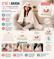 2’si 1 Arada Kapüşonlu Peluş Battaniye & Yastık