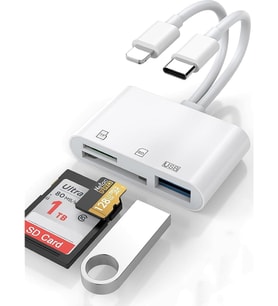 Lightning ve USB-C SD TF Kart Okuyucu Adaptör USB Girişli Kamera Bağlantı Aparatı OTG Desteği Çoklu Hafıza Kartı Fotoğraf Video Veri Transfer Dönüştürücü Telefon Tablet Uyumlu ZR1213