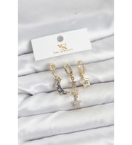 Pirinç Gold Renk Zirkon Taşlı Ay ve Yıldız Model YSX Trio Küpe Seti 5886