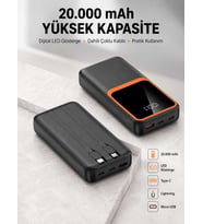 Dijital Ekranlı 20.000 mAh Powerbank 22.5W Hızlı Şarj + Çoklu Bağlantı Seçeneği Yeni Nesil