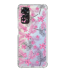Xiaomi Redmi Note 11s Kamera ve Köşe  Korumalı Antishock Kapak Floral Pembe Tasarımlı Şeffaf Kılıf