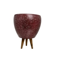 Bitki Tasarımı Bordo Granit Toprak Saksı Saksılık Salon Çiçeklik 3 Ayaklı - 15 CM