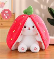 Fermuarlı Çilek Tasarımlı Sevimli Tavşan Peluş Oyuncak – 30 cm