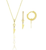 Gümüş altın yaldızlı zirkon taşlı bıçak modeli kolye ve küpe ikili set SGTL11882GOLD