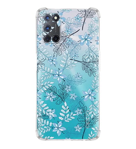 PrintiFy Oppo A52 Uyumlu Köşe Korumalı Floral Mavi Tasarımlı Şeffaf Silikon Kılıf