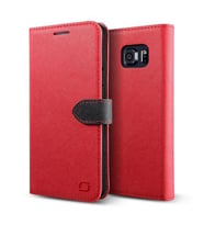 Lific Galaxy Note 5 ile Uyumlu Saffiano Diary Kılıf Red Black