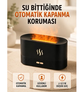 Alev Efektli Ultrasonik Aroma Difüzörü 180 ML LED Işıklı Hava Nemlendirici