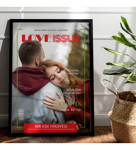 Ezgoola / Dergi Tablo Sevgililer Günü / Kişiye Özel illüstrasyon Tablosu / sevgililer günü Hediyesi / Kişiye özel hediye / 14 şubat hediye / Özel hediye / tablo / çerçeveli poster (Siyah)