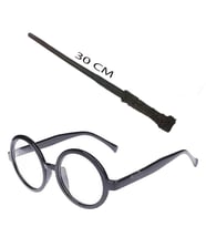 Harry Potter Asası 30 cm ve Siyah Çerçeveli Harry Potter Gözlüğü Seti