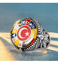 925 Ayar Gümüş 17 Türk Devleti Bayrağı Tasarım Erkek Yüzük