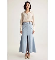 Kadın Maxi Denim Etek Yüksek Bel Yırtmaçlı Uzun Kesim %99 Pamuk Konforlu Rahat Günlük Modern Şık
