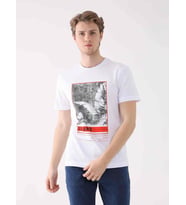 Beyaz Erkek Regular Fit Baskılı Casual O Yaka T-shirt