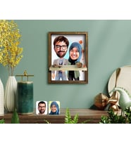 BK Gift Kişiye Özel Sevgililer Karikatürlü Doğal Masif Ahşap Çerçeveli Tablo Duvar Rafı-60
