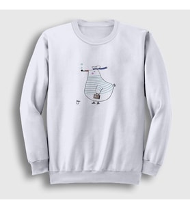 Presmono Unisex Beyaz Captain Seagull Martı Sweatshirt 290331tt