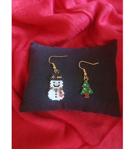 Miyuki Boncuk El Yapımı Kardan Adam Ve Minik Çam Ağacı Küpe Yılbaşı Christmas Noel