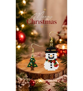 Miyuki Boncuk El Yapımı Kardan Adam Ve Minik Çam Ağacı Küpe Yılbaşı Christmas Noel