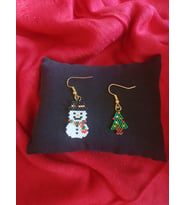 Miyuki Boncuk El Yapımı Kardan Adam Ve Minik Çam Ağacı Küpe Yılbaşı Christmas Noel