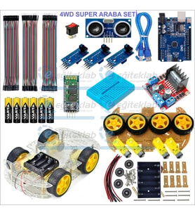 4WD ÇİZGİ İZLEYEN BLUETOOTH (TELEFON) KONTROLLÜ ARAÇ KİTİ (DEMONTE)