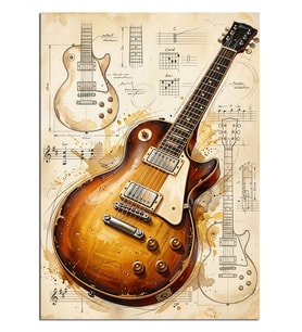 Elektro Gitar Teknik Çizim Tablosu Dekoratif Kanvas - Mdf Ahşap Tablo
