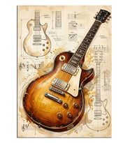 Elektro Gitar Teknik Çizim Tablosu Dekoratif Kanvas - Mdf Ahşap Tablo