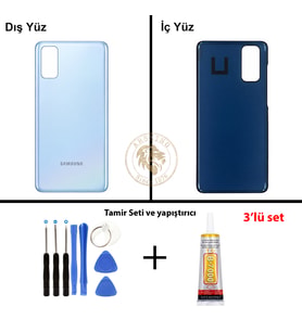 Samsung S20 Bulut Mavisi Arka Pil Kapağı Batarya Kapağı Lazer Kesim + Yapıştırıcı ve Vida Seti