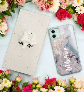 Lila Mermer Tasarımlı Kişiye Özel Şeffaf Telefon Kılıfı (Tüm Telefon Modelleri Mevcuttur.) - Hediye Kutulu