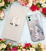 Lila Mermer Tasarımlı Kişiye Özel Şeffaf Telefon Kılıfı (Tüm Telefon Modelleri Mevcuttur.) - Hediye Kutulu