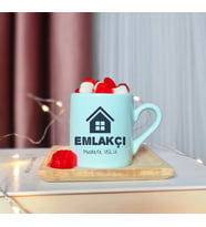 Emlakçı Tasarımlı Kişiye Özel Yeşil Türk Kahvesi Fincanı