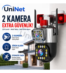 Uninet 5 Mp Çift Kameralı Wifi Güvenlik Kamerası – Yüksek Sesli Alarm, 40 M Gece Görüşü ve Döner Başlıklı Kamera