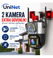 Uninet 5 Mp Çift Kameralı Wifi Güvenlik Kamerası – Yüksek Sesli Alarm, 40 M Gece Görüşü ve Döner Başlıklı Kamera