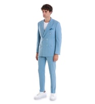 Mavi Slim Fit Çizgili Kruvaze Takım Elbise