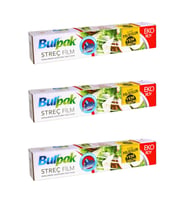 Burpak Sarı Şeffaf Mutfak Rulo Streç Film Folyo - 45 Cm. x 166 Metre - 9 Mikron - Gıdaya Uygun - 3 Paket