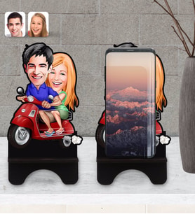 BK Gift Kişiye Özel Sevgililer Karikatürlü Ahşap Biblo Telefon Standı-10