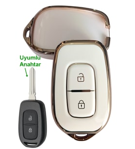 Dacia Duster Logan Sandero Dokker Uyumlu Sustasız Anahtar Kılıfı Oto Anahtarlık BEYAZ GOLD
