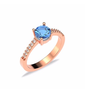 Yuvarlak Aqua Taşlı Rose Gümüş Yüzük